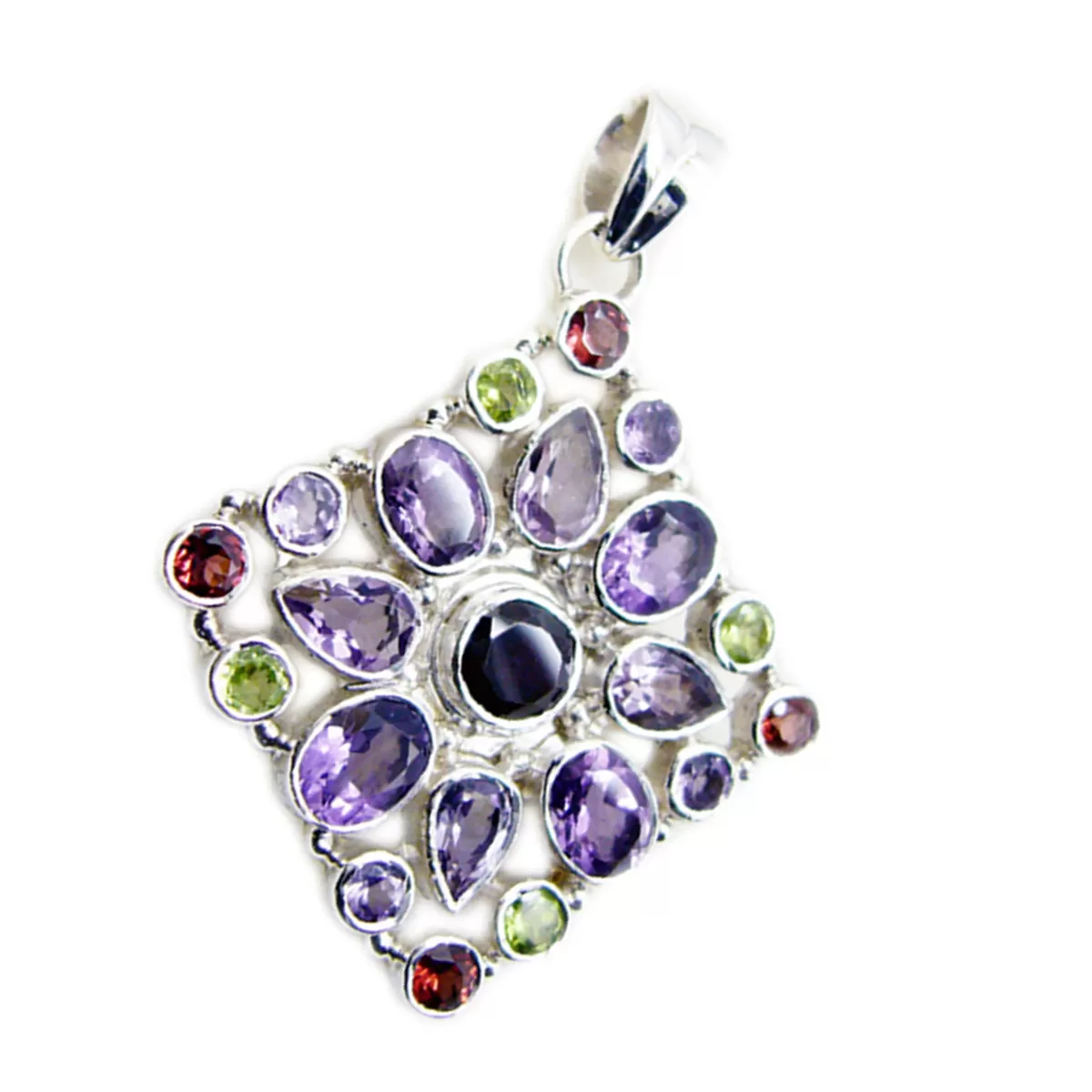 Riyo Foxy Gemstone Multi Faceted Multi Color Multi Stone 1217 Sterling Silver Pendant Gift For Birthday