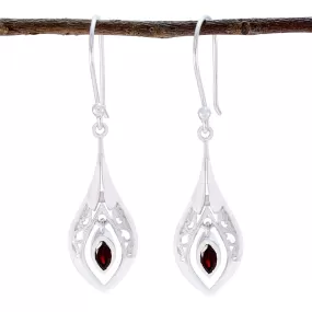 Riyo Genuine Gems Marquise Faceted Red Garnet Silver Earrings teacher's day gift