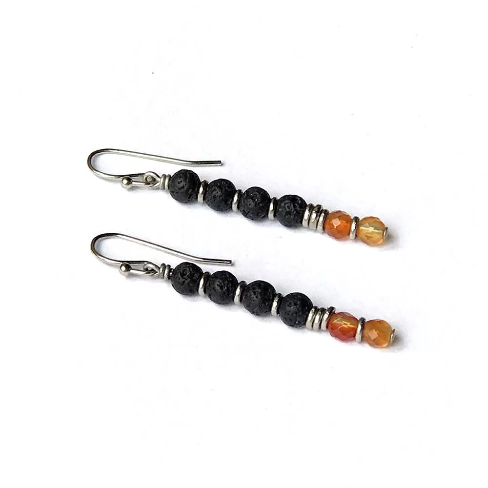 Sacral Chakra Aromatherapy Earrings with Lava Rock and Carnelian *Final Sale*