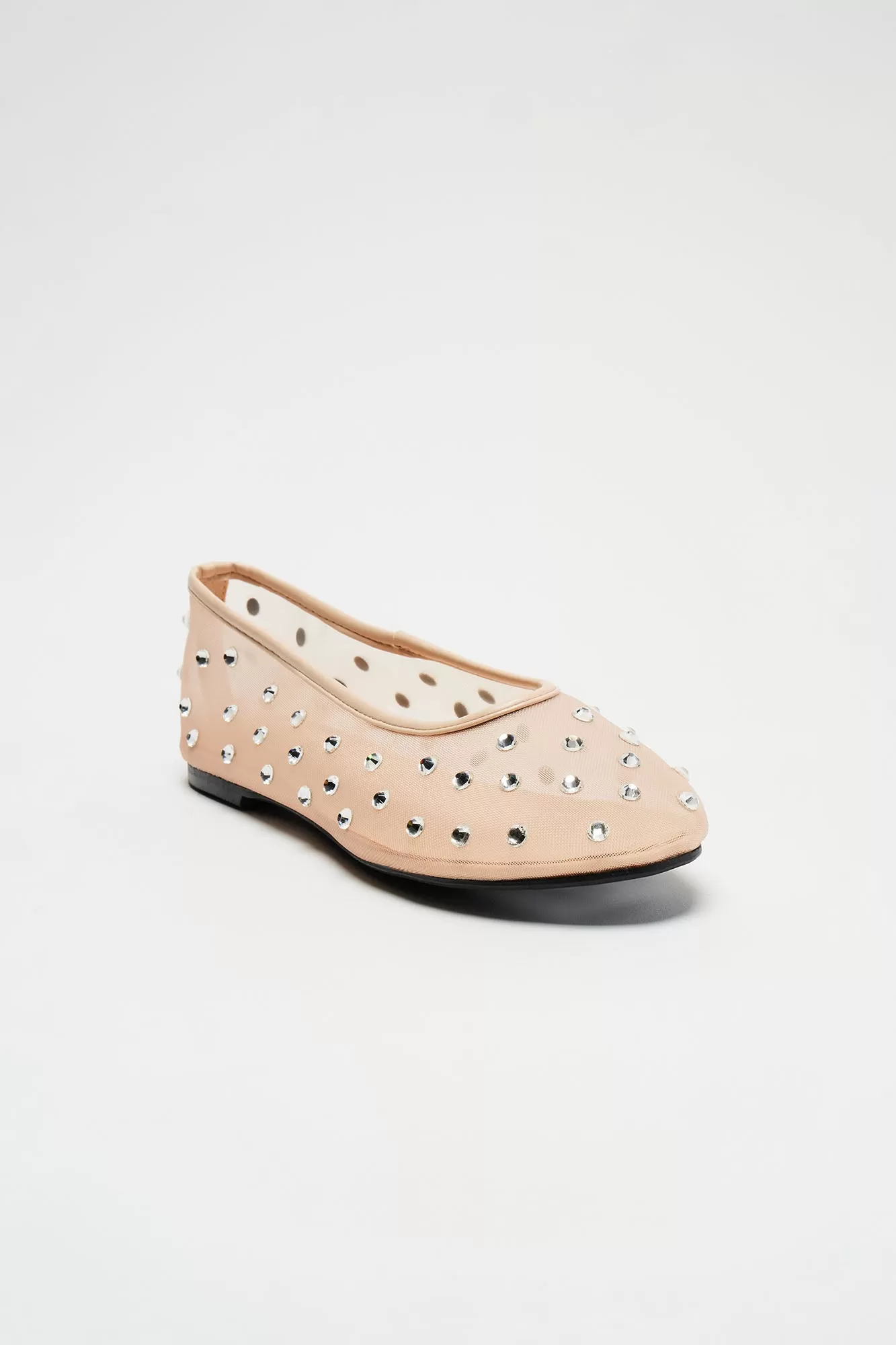 See Me Again Rhinestone Ballet Flats - Nude