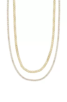 Simple Crystal and 18k Gold Plated Chain Necklace Set