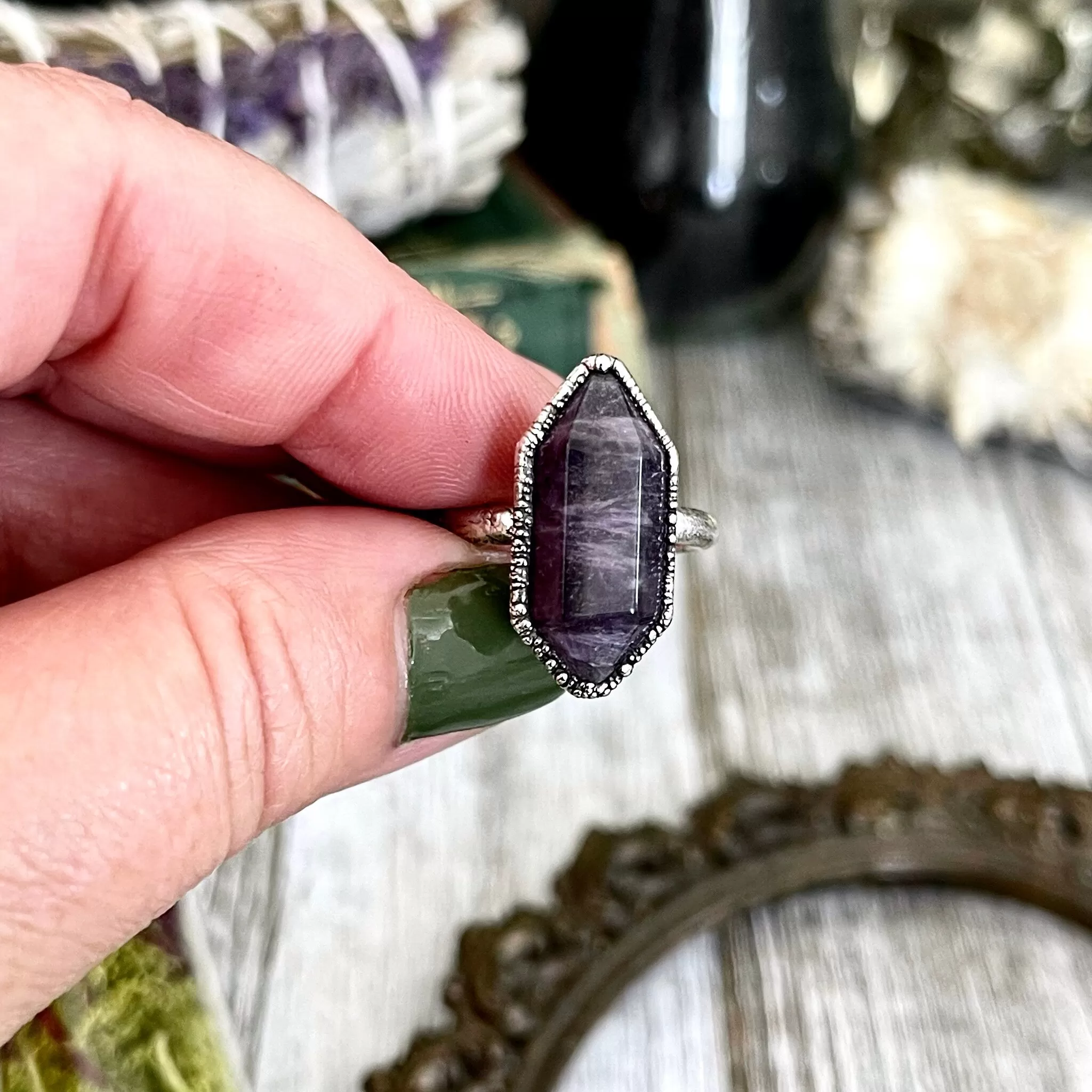 Size 6 Amethyst Point Ring Set in Fine Silver / Foxlark Collection - One of a Kind