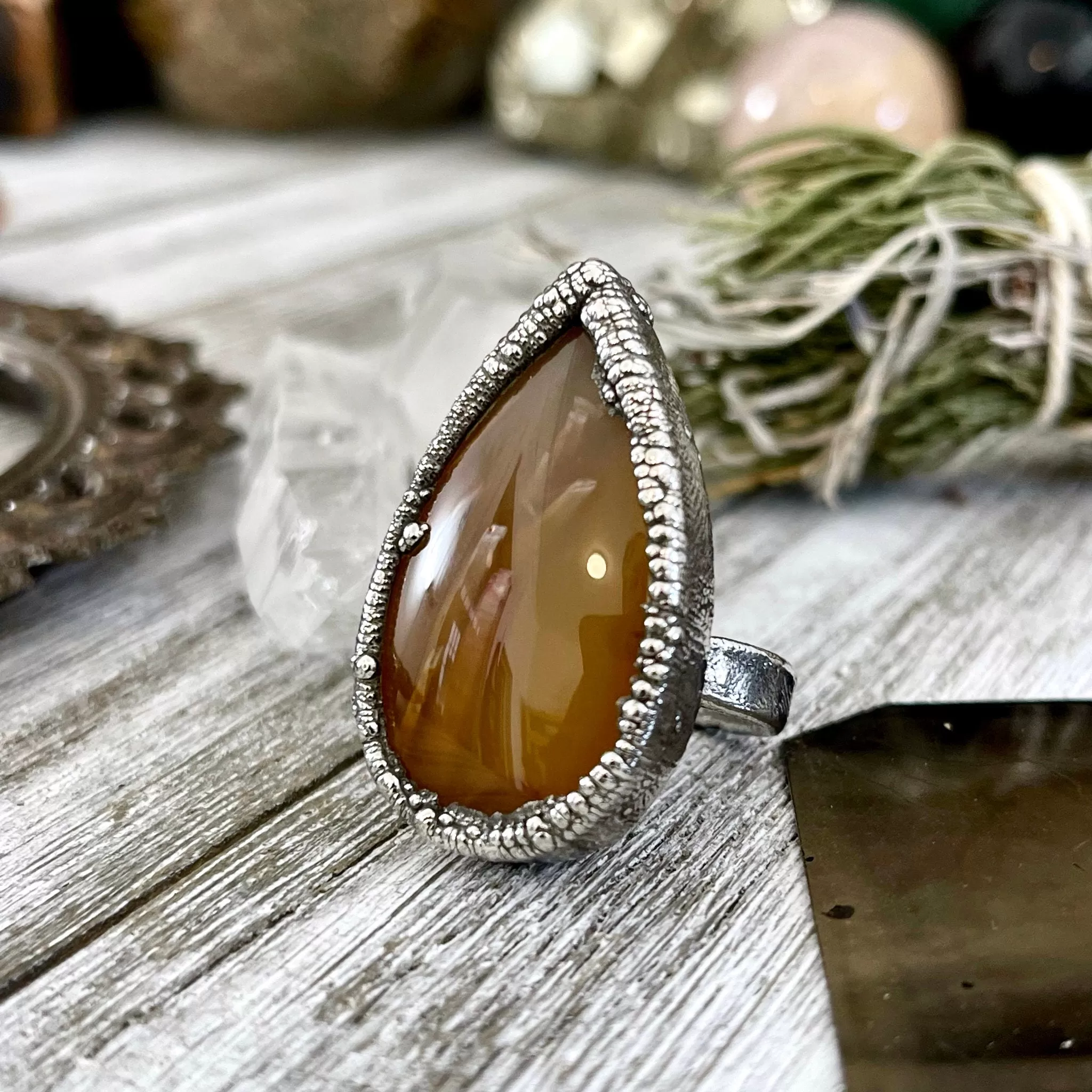 Size 6 Tube Agate Statement Ring Set in Fine Silver / Foxlark Collection - One of a Kind