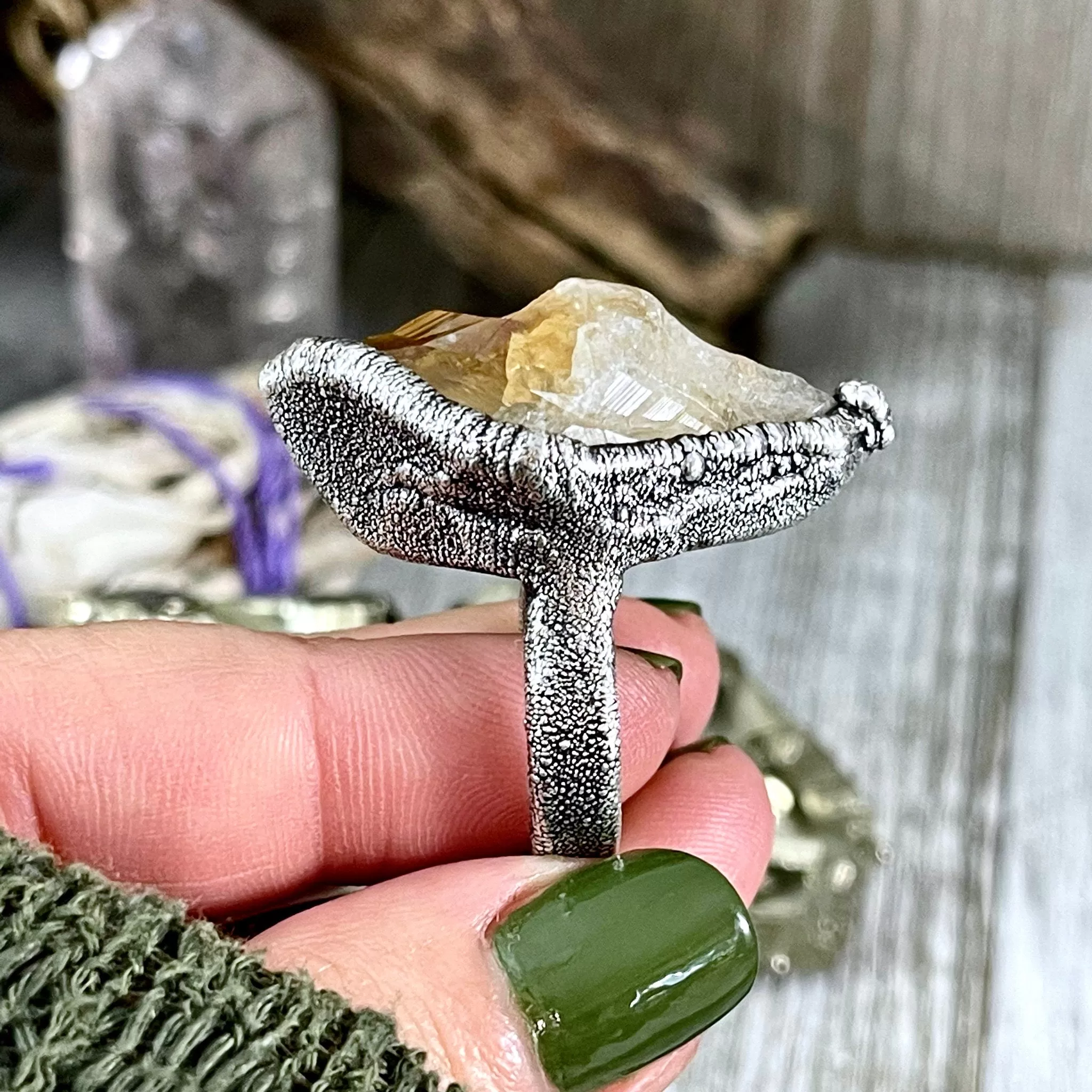 Size 6.5 Raw Citrine Crystal Point Ring Set in Fine Silver  / Foxlark Collection - One of a Kind