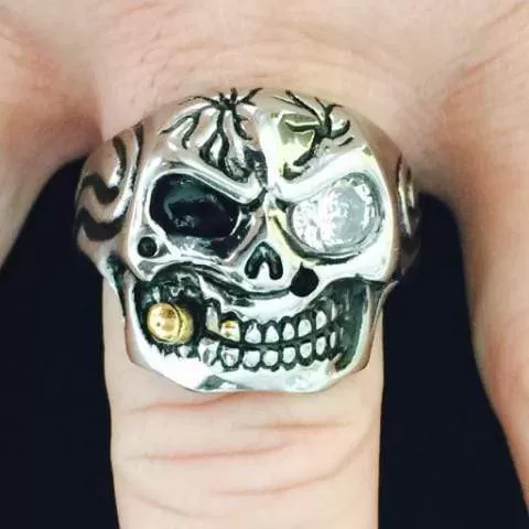 Skull Biker Ring W/ Glass Eye - R63