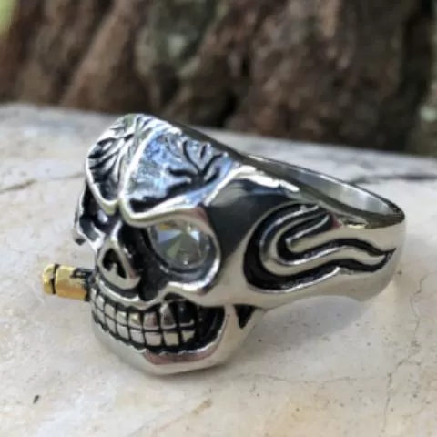 Skull Biker Ring W/ Glass Eye - R63