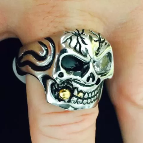 Skull Biker Ring W/ Glass Eye - R63