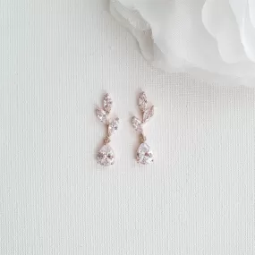 Small Leaf Rose Gold Drop Earrings-Taylor