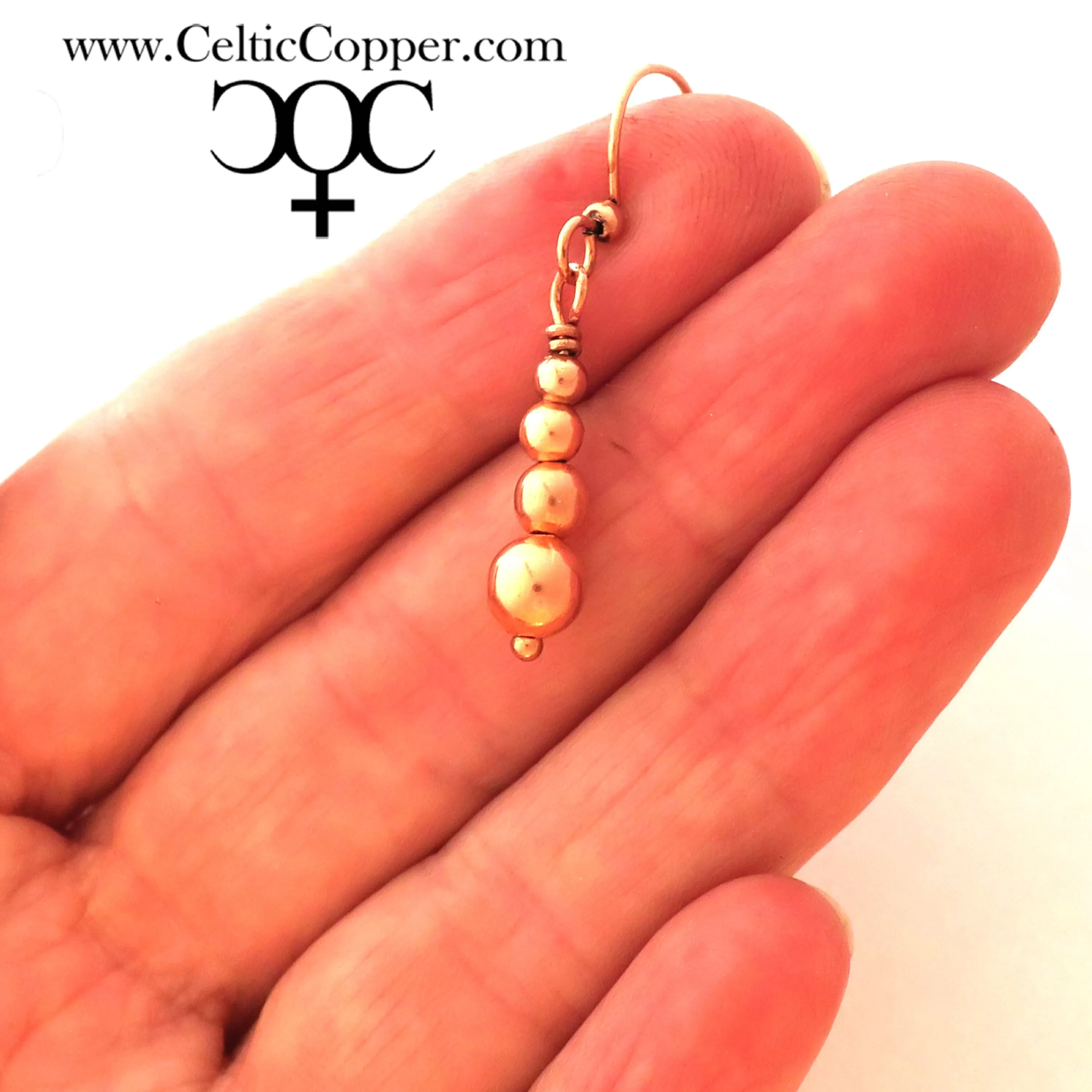 Solid Copper Earrings with Graduated Round Beaded Drops ECD50 Solid Copper Beaded Dangle Earrings