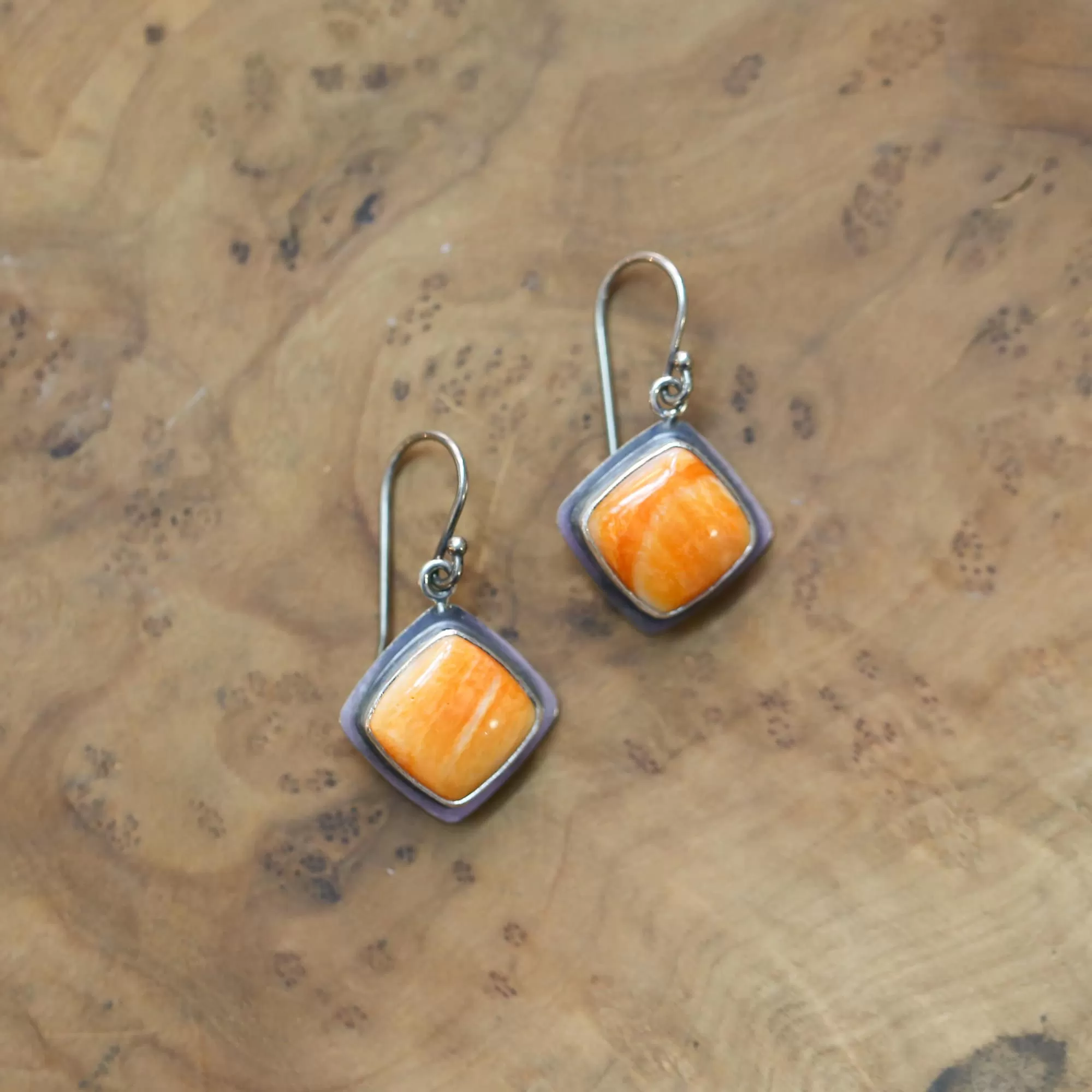 Spiny Oyster Drop Earrings - Spiny Oyster Shell Dangles Earrings - Orange Red Drop Earrings