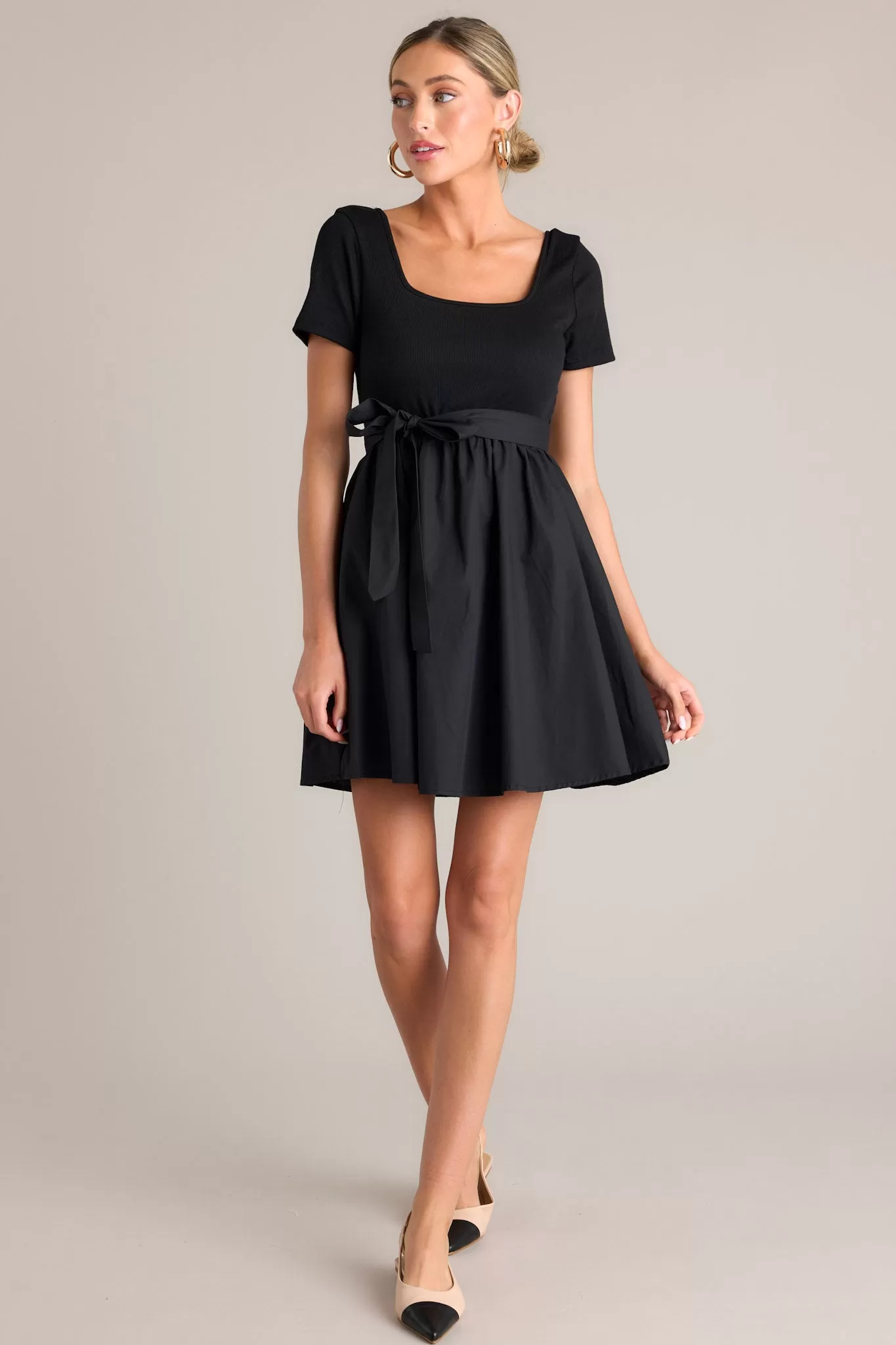 Starless Night Black Short Sleeve Mini Dress