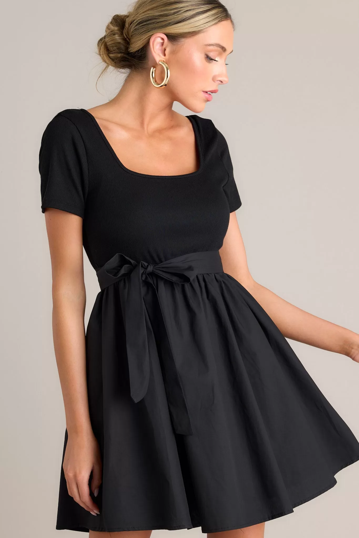 Starless Night Black Short Sleeve Mini Dress