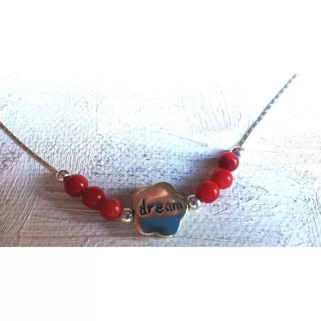 Sterling silver charm necklace dream with red beads