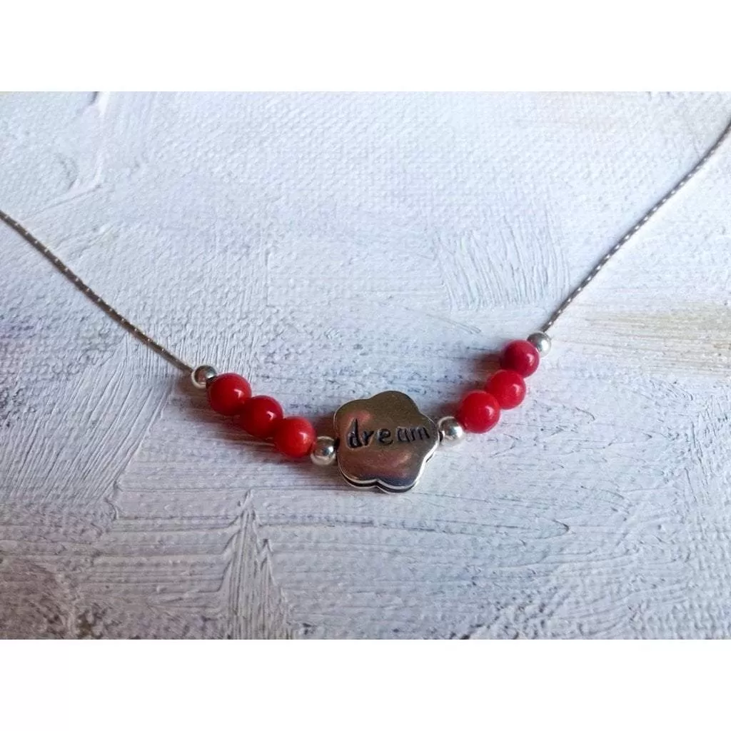 Sterling silver charm necklace dream with red beads