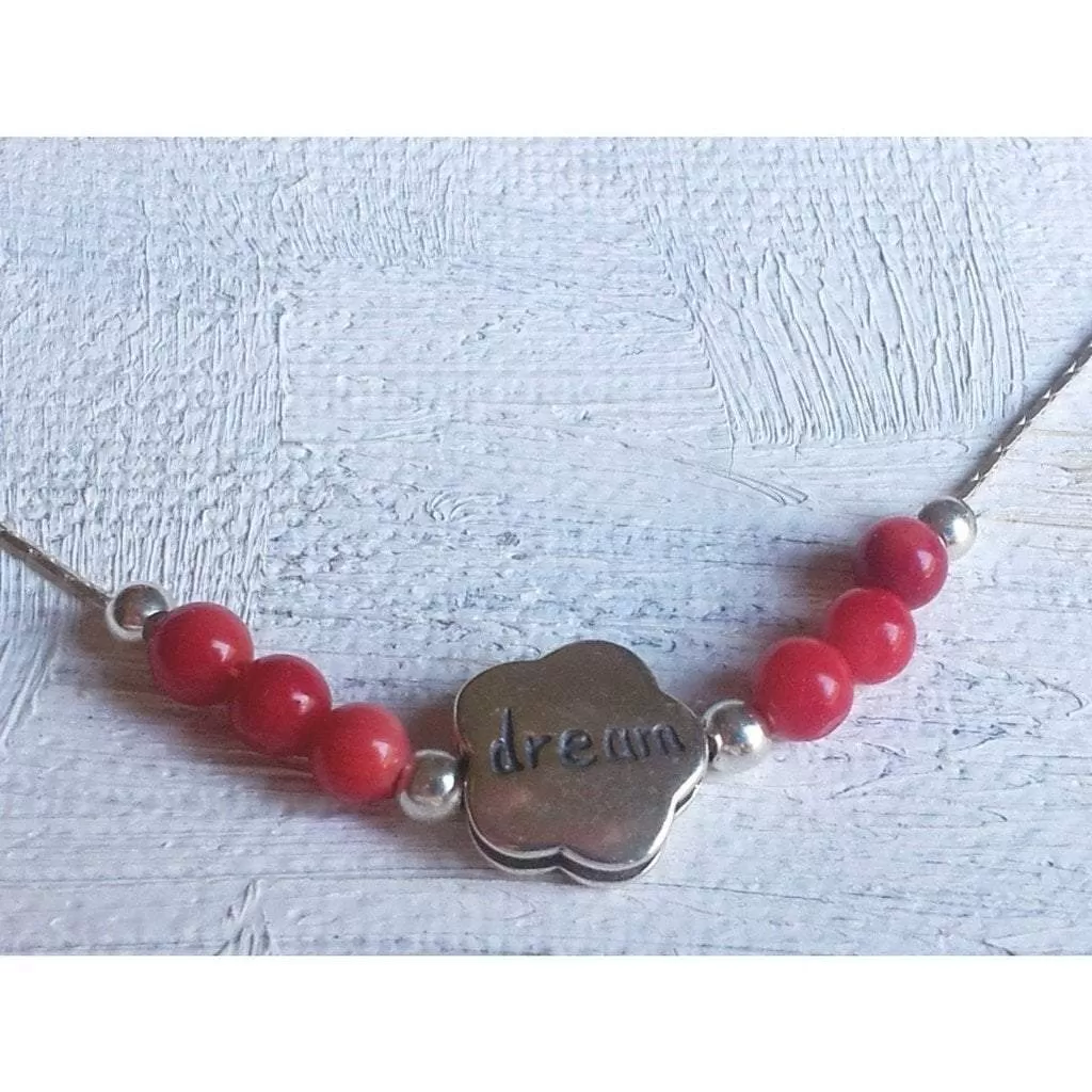 Sterling silver charm necklace dream with red beads