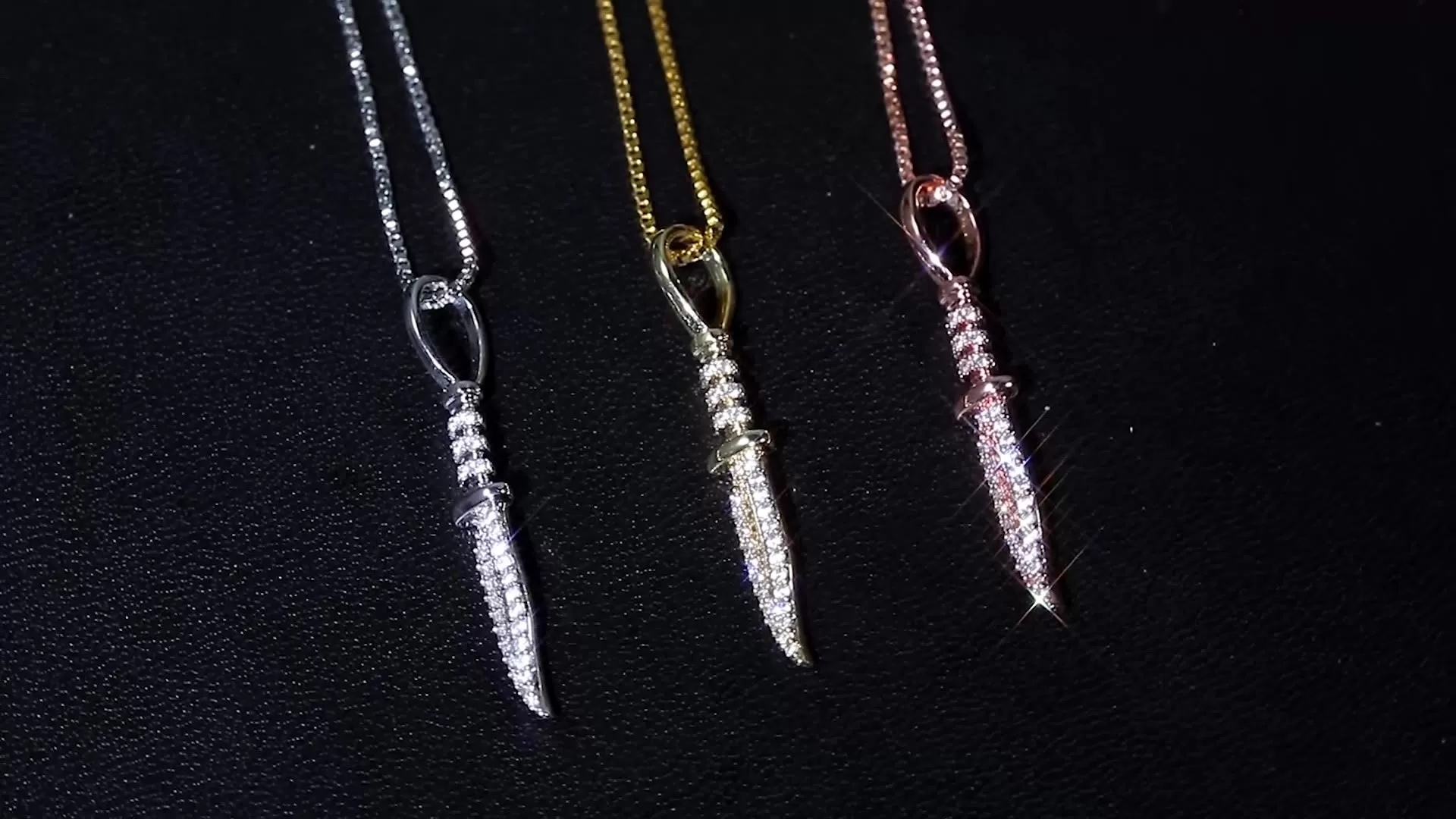 Sterling Silver Cubic Zirconia Diamond Dagger Pendant Necklace