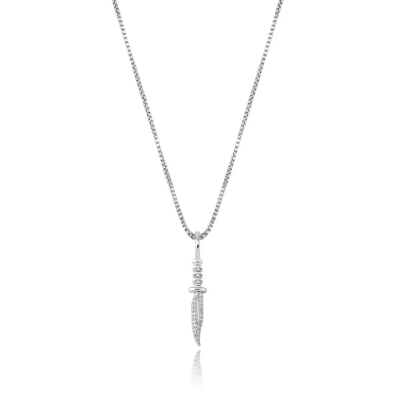 Sterling Silver Cubic Zirconia Diamond Dagger Pendant Necklace