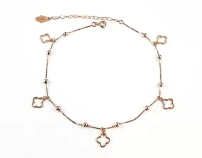 Sterling Silver Cutout Clover Anklet 14K Rose Gold Plated