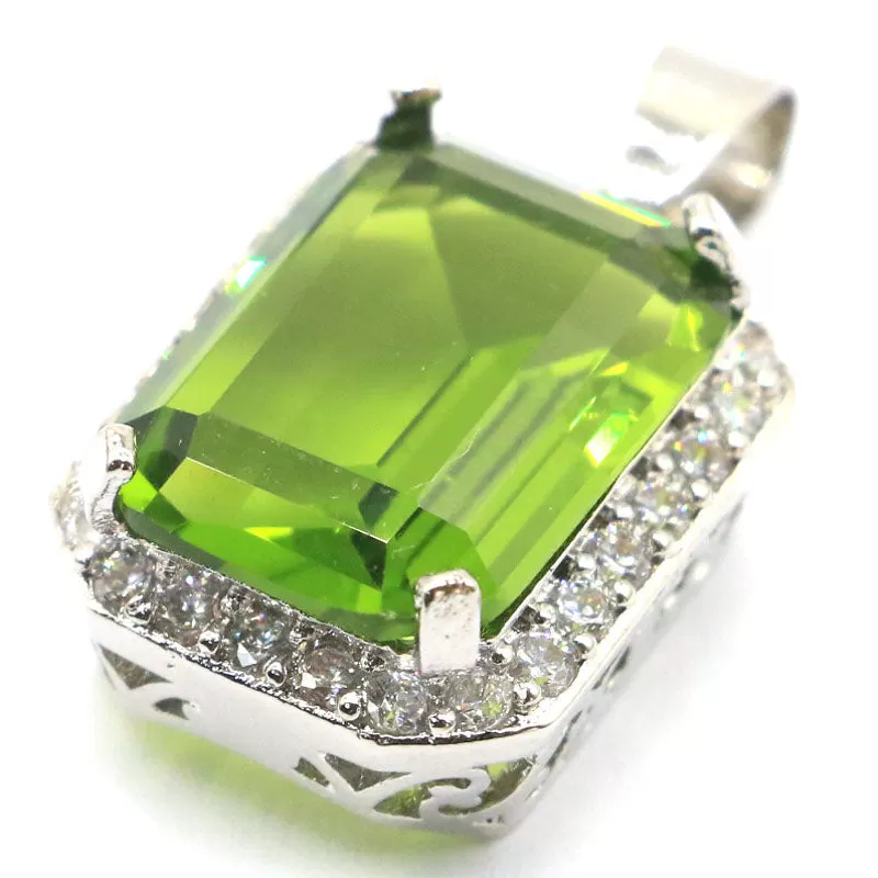 Sterling Silver Emerald-Cut Peridot Zircon Pendant Necklace