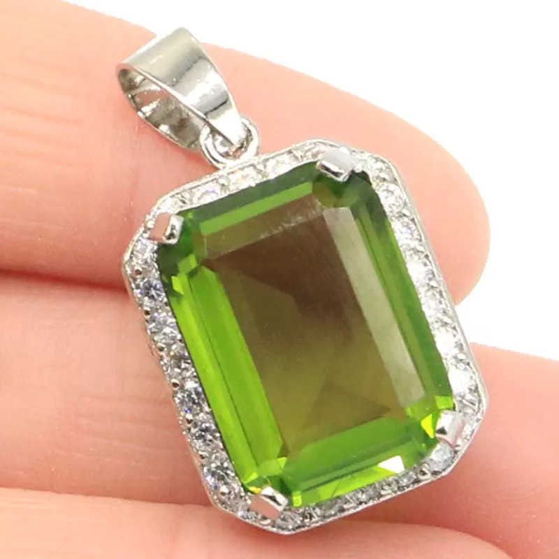 Sterling Silver Emerald-Cut Peridot Zircon Pendant Necklace