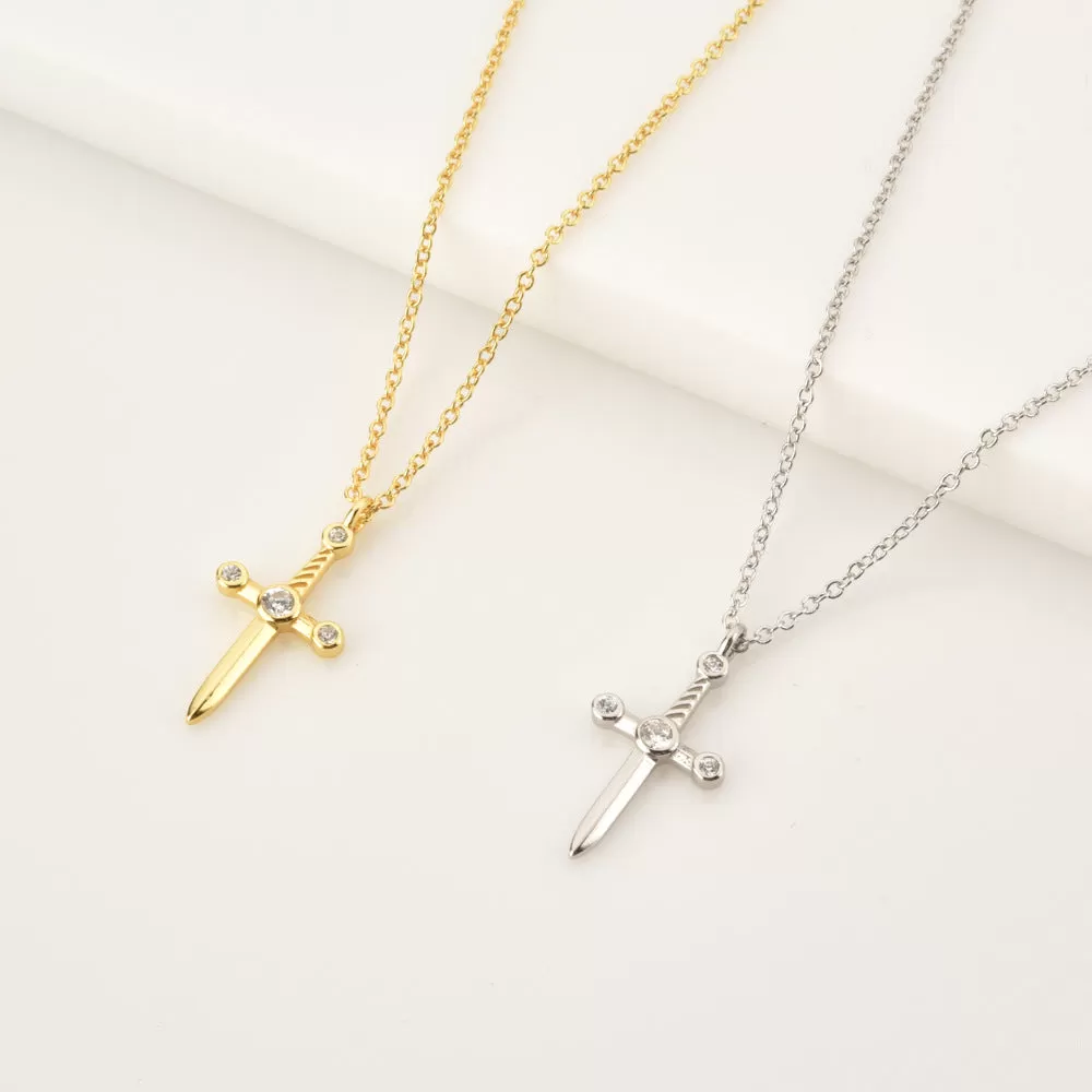 Sterling Silver Flower Cross Flora Dagger Pendant Necklace