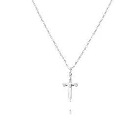 Sterling Silver Flower Cross Flora Dagger Pendant Necklace