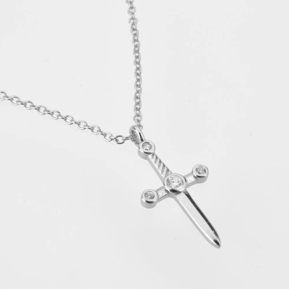 Sterling Silver Flower Cross Flora Dagger Pendant Necklace