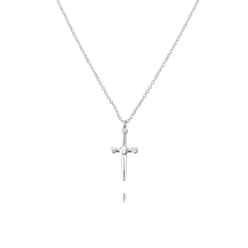 Sterling Silver Flower Cross Flora Dagger Pendant Necklace