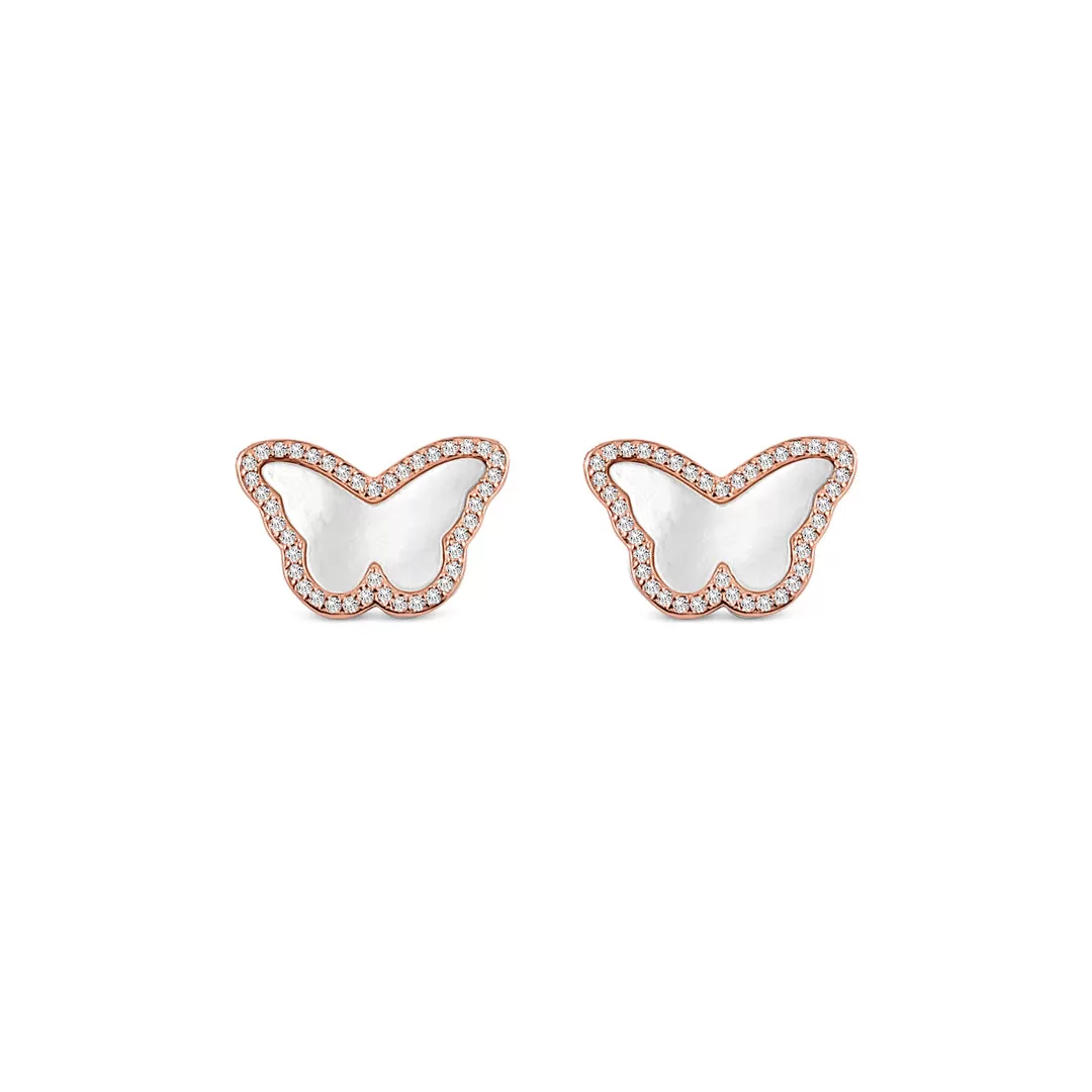 Sterling Silver Mother of Pearl Butterfly Halo Stud Earrings