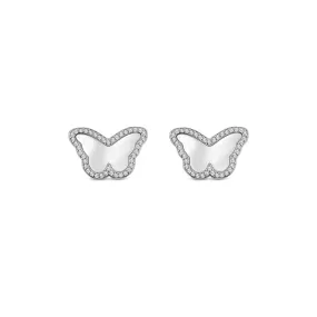 Sterling Silver Mother of Pearl Butterfly Halo Stud Earrings