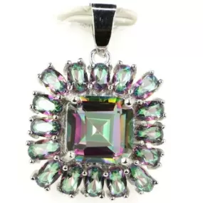 Sterling Silver Rainbow Mystic Topaz Starburst Pendant Necklace