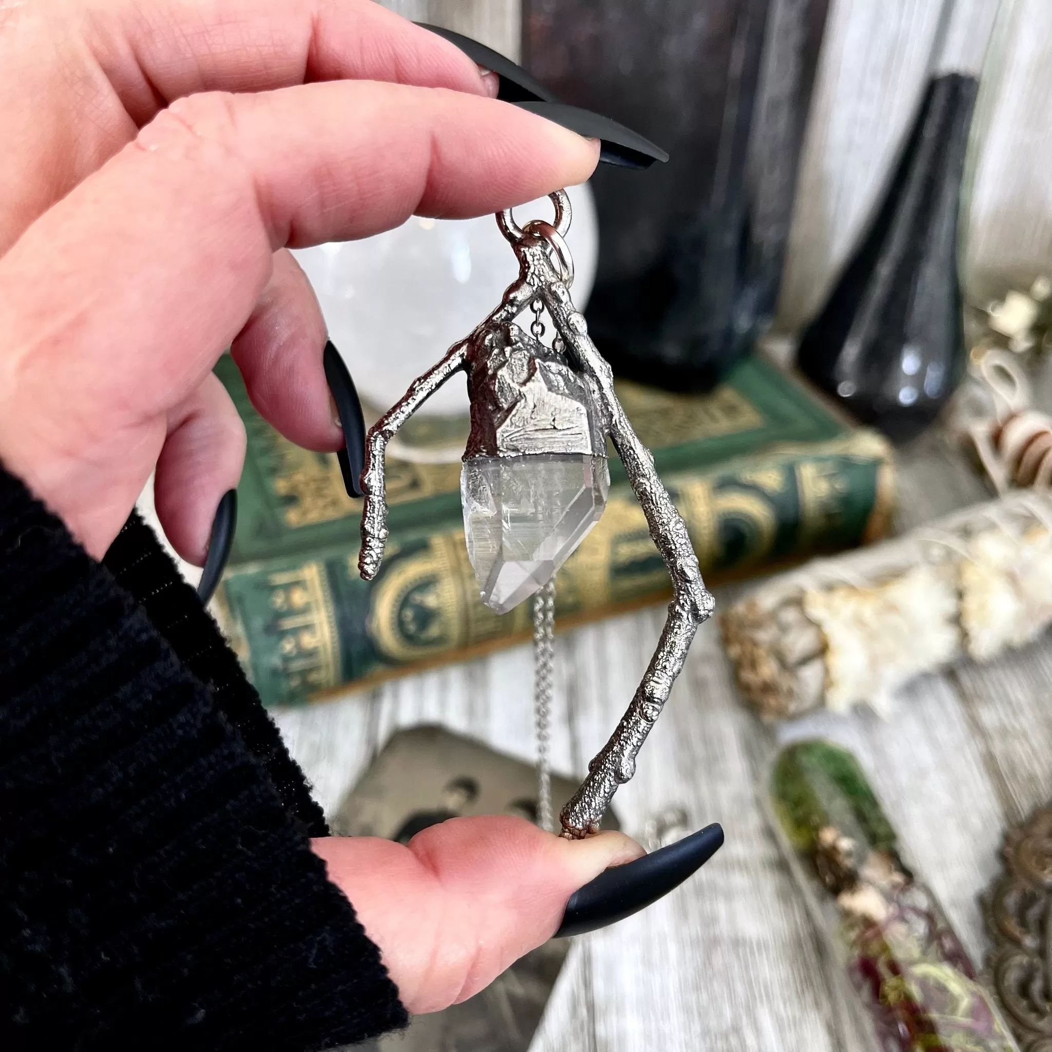 Sticks & Stones Collection- Clear Quartz Necklace in Fine Silver /