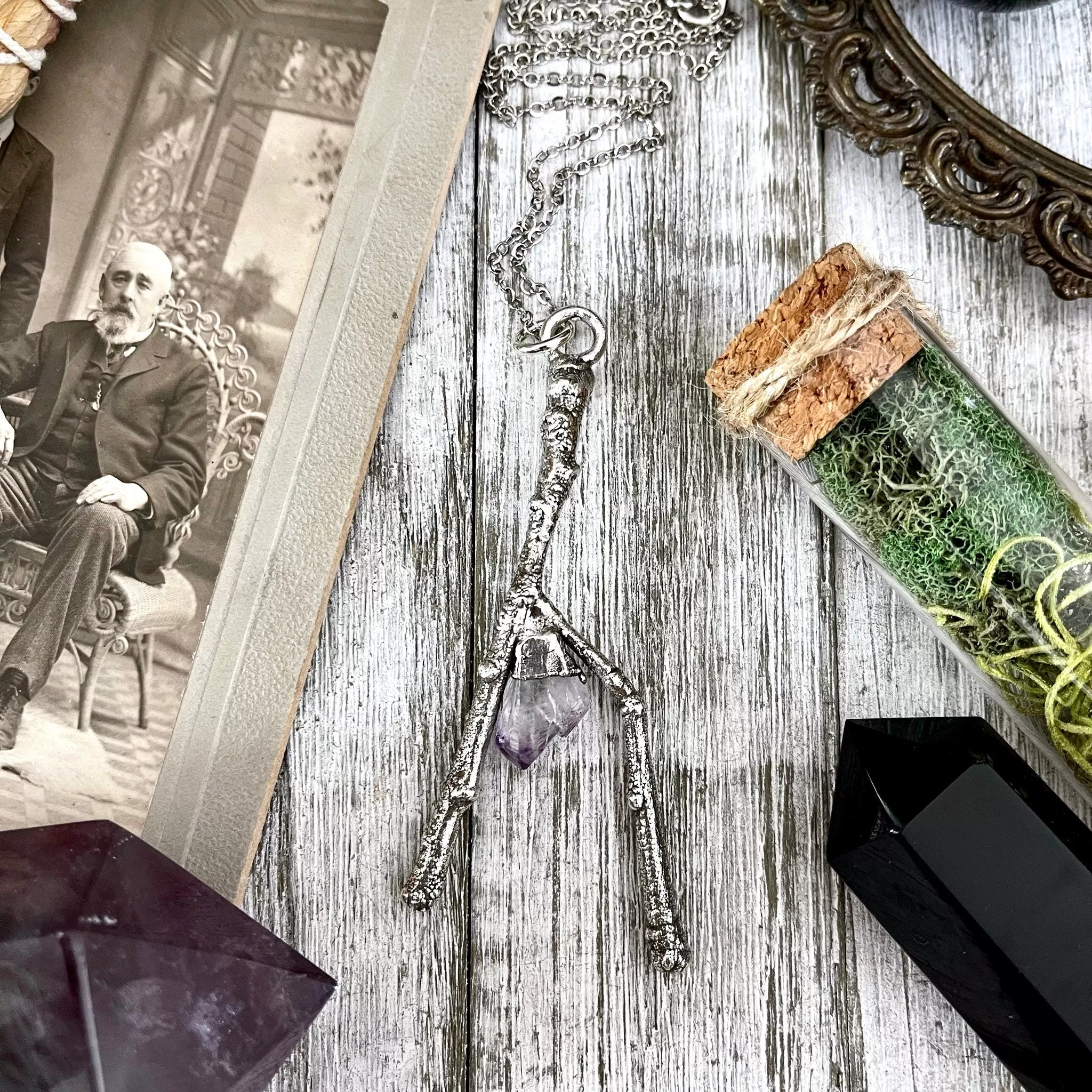 Sticks & Stones Collection- Raw Vera Cruz Amethyst Crystal Necklace in Fine Silver /