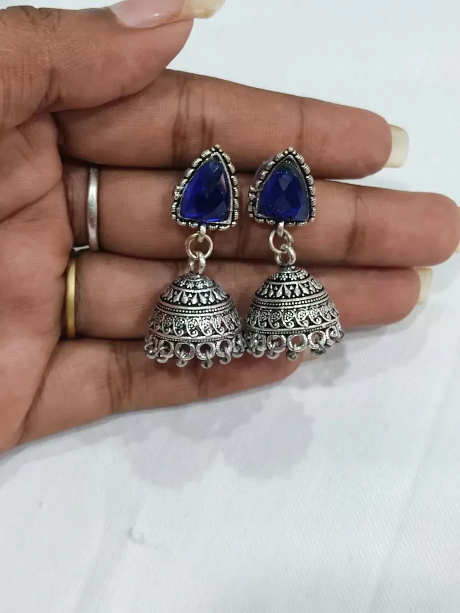 Stylish German Silver Jhumka Jhumki Earrings