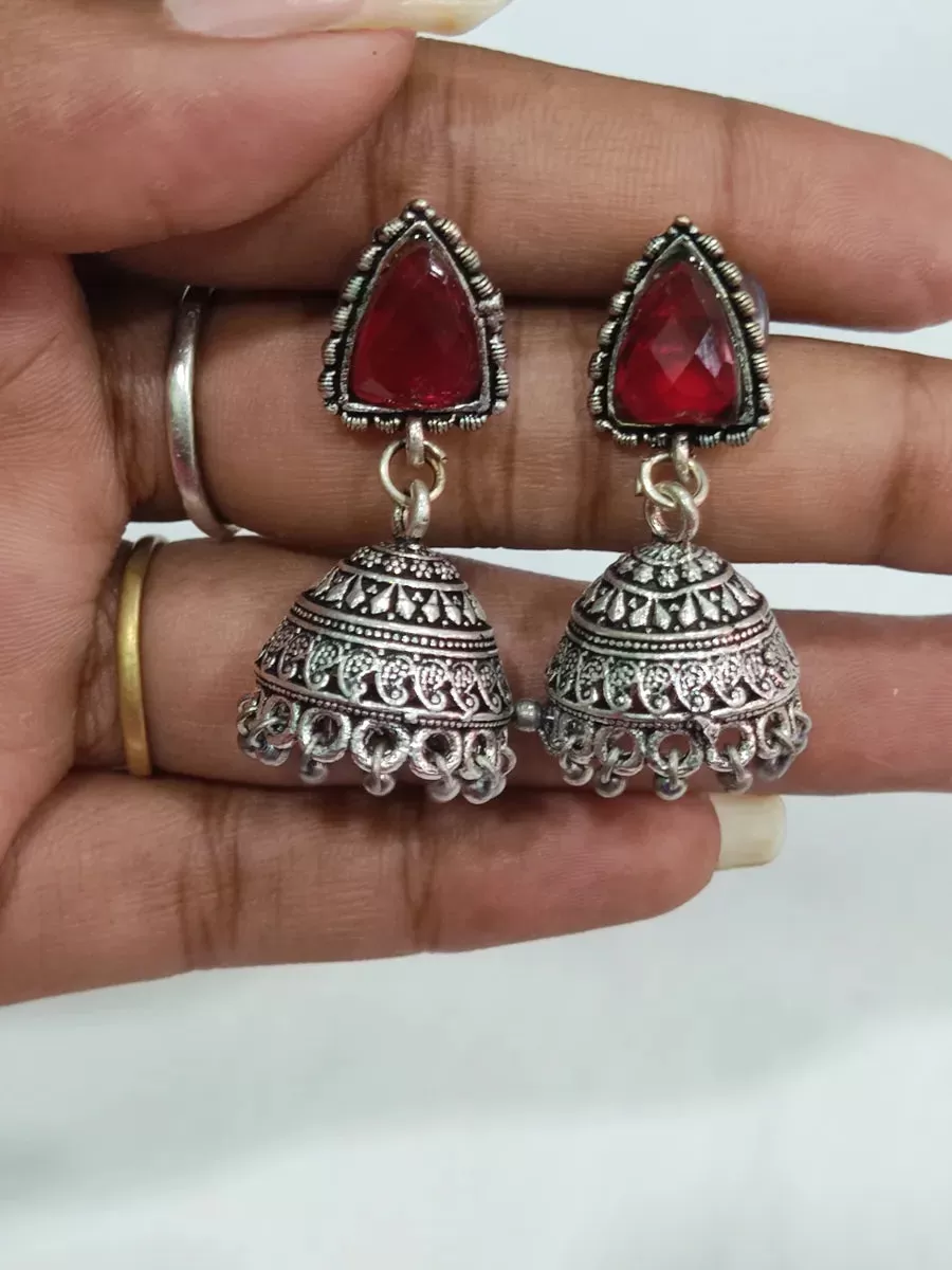 Stylish German Silver Jhumka Jhumki Earrings