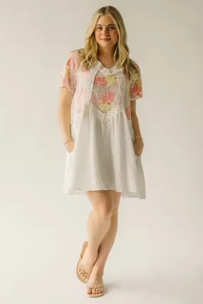 The Merrium Lace Detail Dress in White   Pink Multi