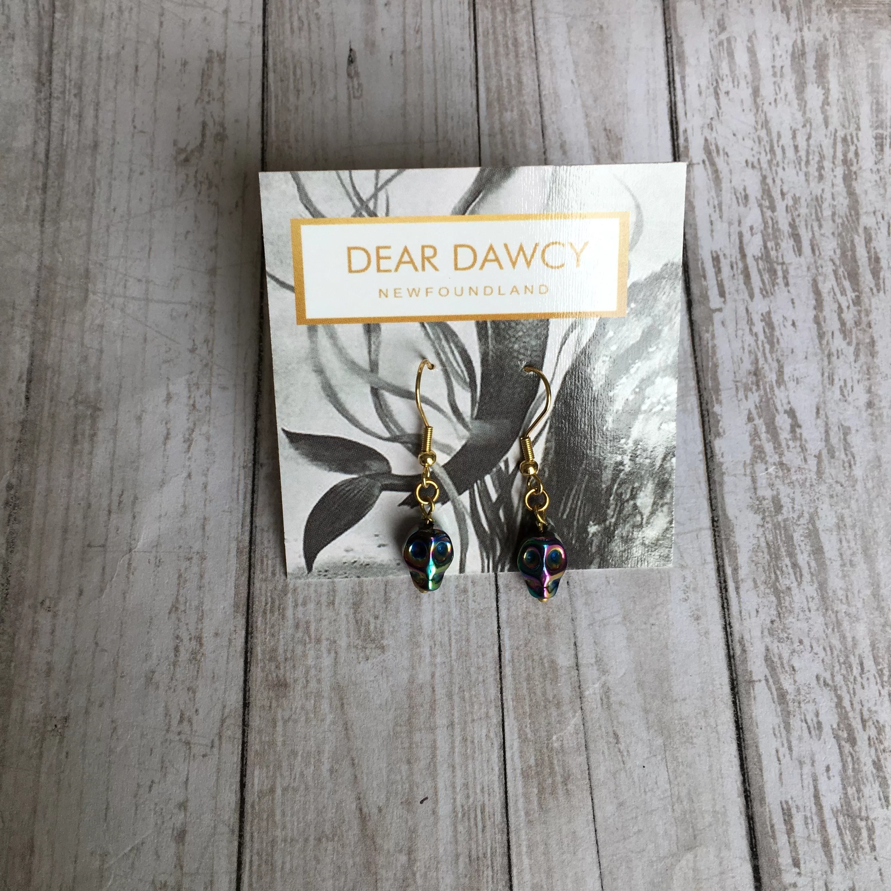 The Rainbow Hematite Skull Earrings