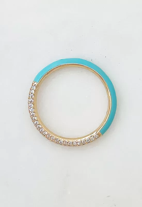 Turquoise Enamel & Cubic Zirconia Band Ring