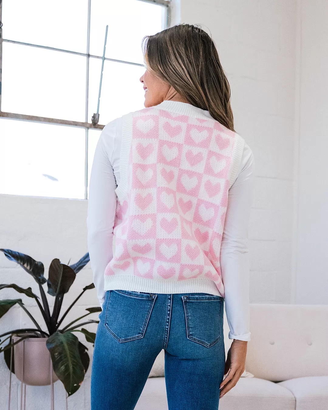 Vera Pink Checkered Heart Sweater Vest FINAL SALE