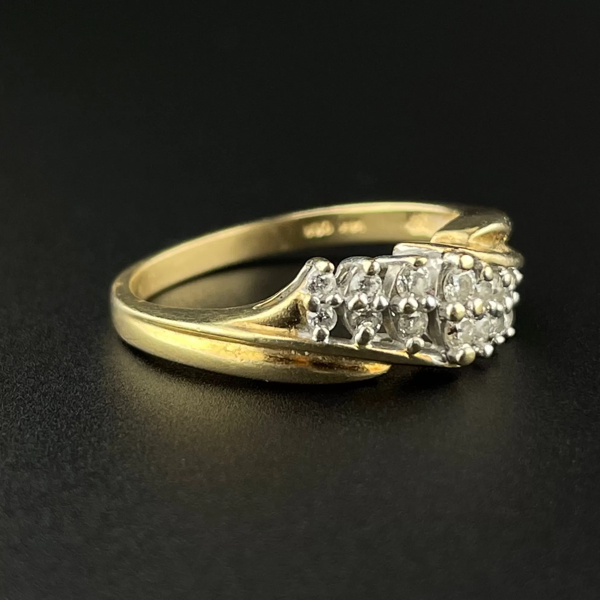 Vintage 14K Gold Diamond Bypass Ring, Sz 6 3/4