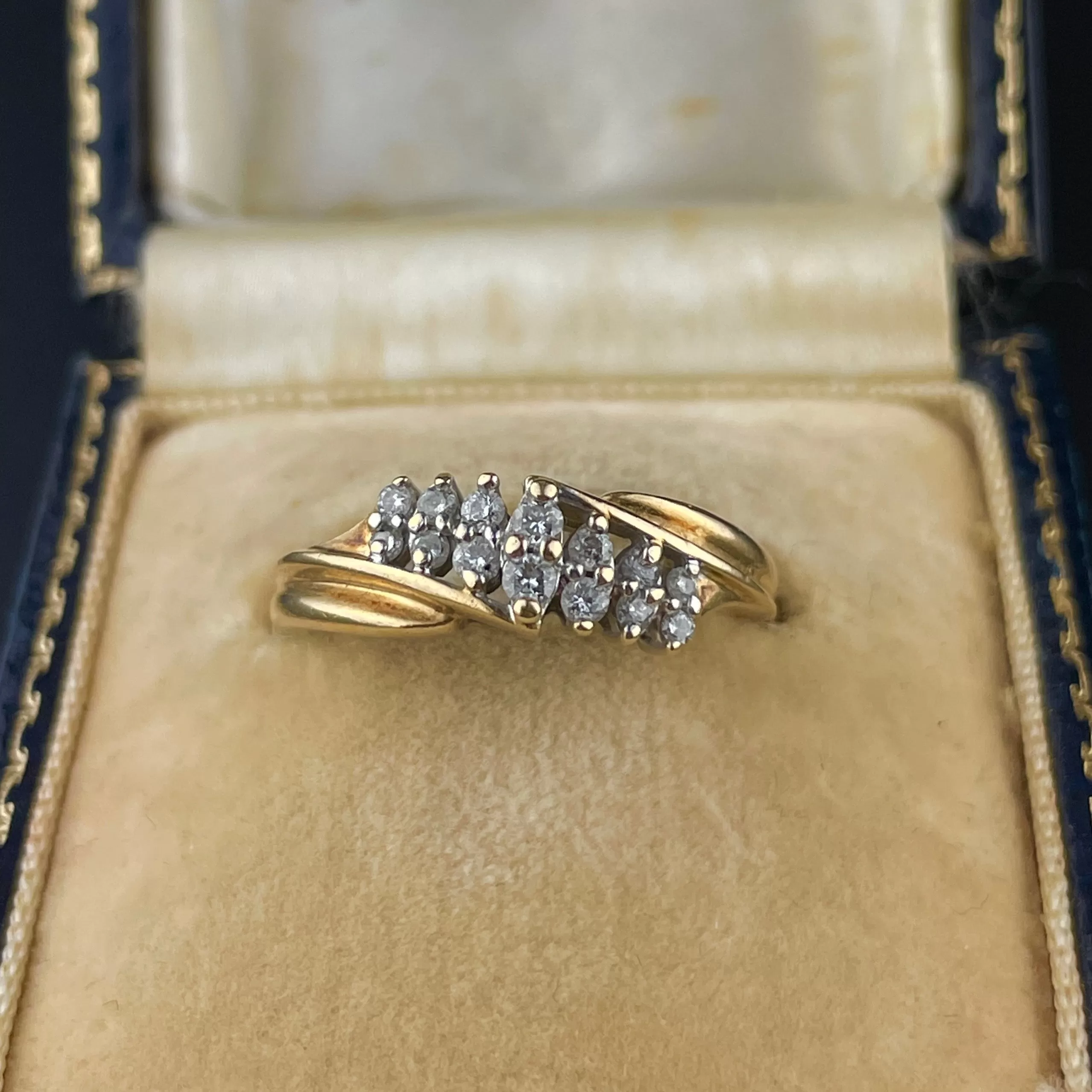 Vintage 14K Gold Diamond Bypass Ring, Sz 6 3/4