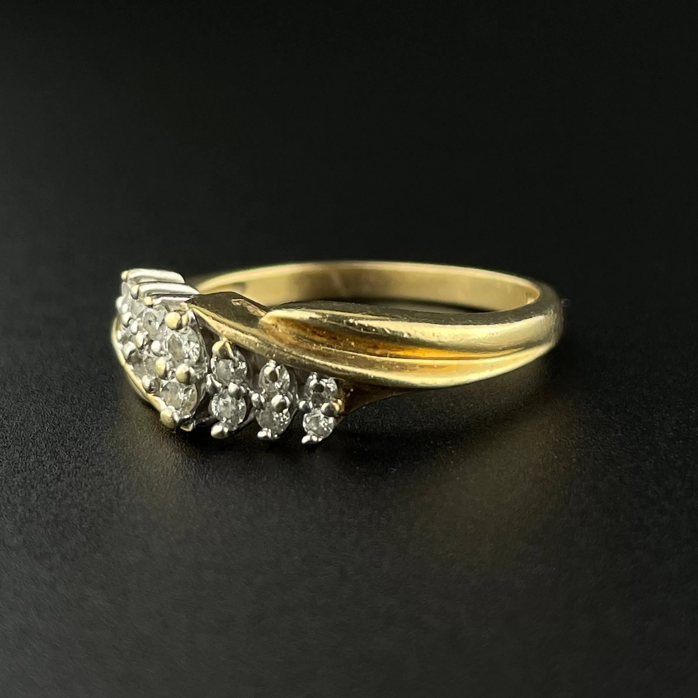 Vintage 14K Gold Diamond Bypass Ring, Sz 6 3/4