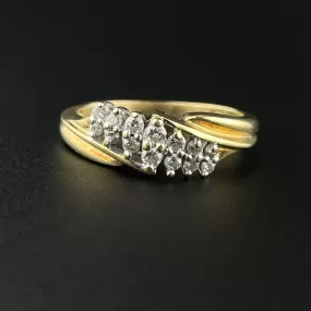 Vintage 14K Gold Diamond Bypass Ring, Sz 6 3/4