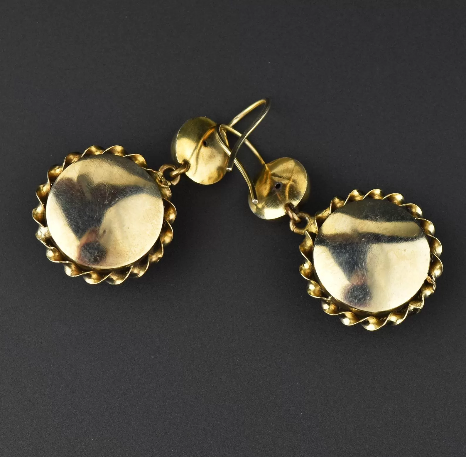 Vintage 18K Gold Banded Agate Earrings