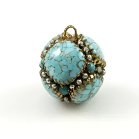 Vintage Turquoise Glass Round Pendant