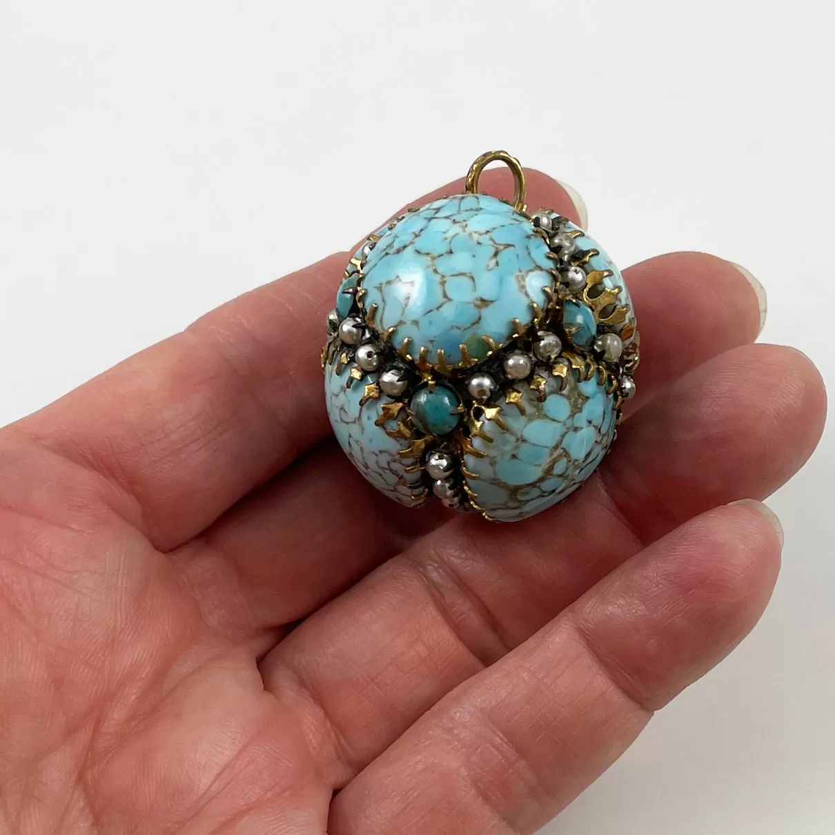 Vintage Turquoise Glass Round Pendant