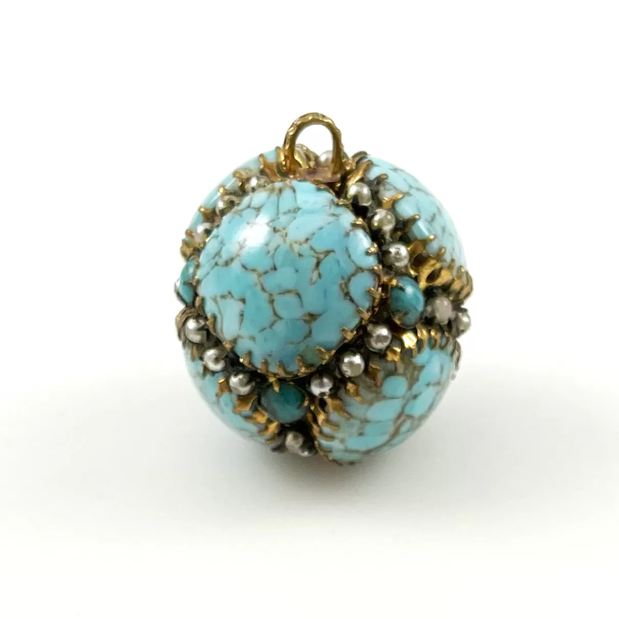 Vintage Turquoise Glass Round Pendant