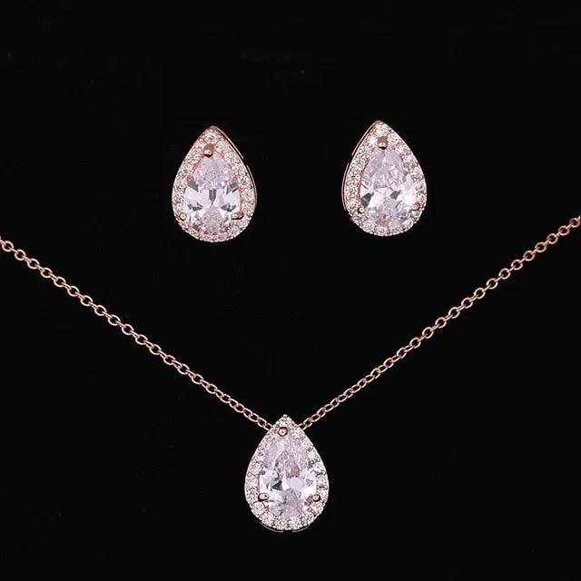 Water Drop Cubic Zircon Jewelry Set inlay Luxury Crystal