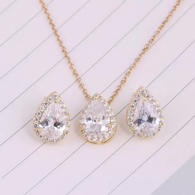 Water Drop Cubic Zircon Jewelry Set inlay Luxury Crystal