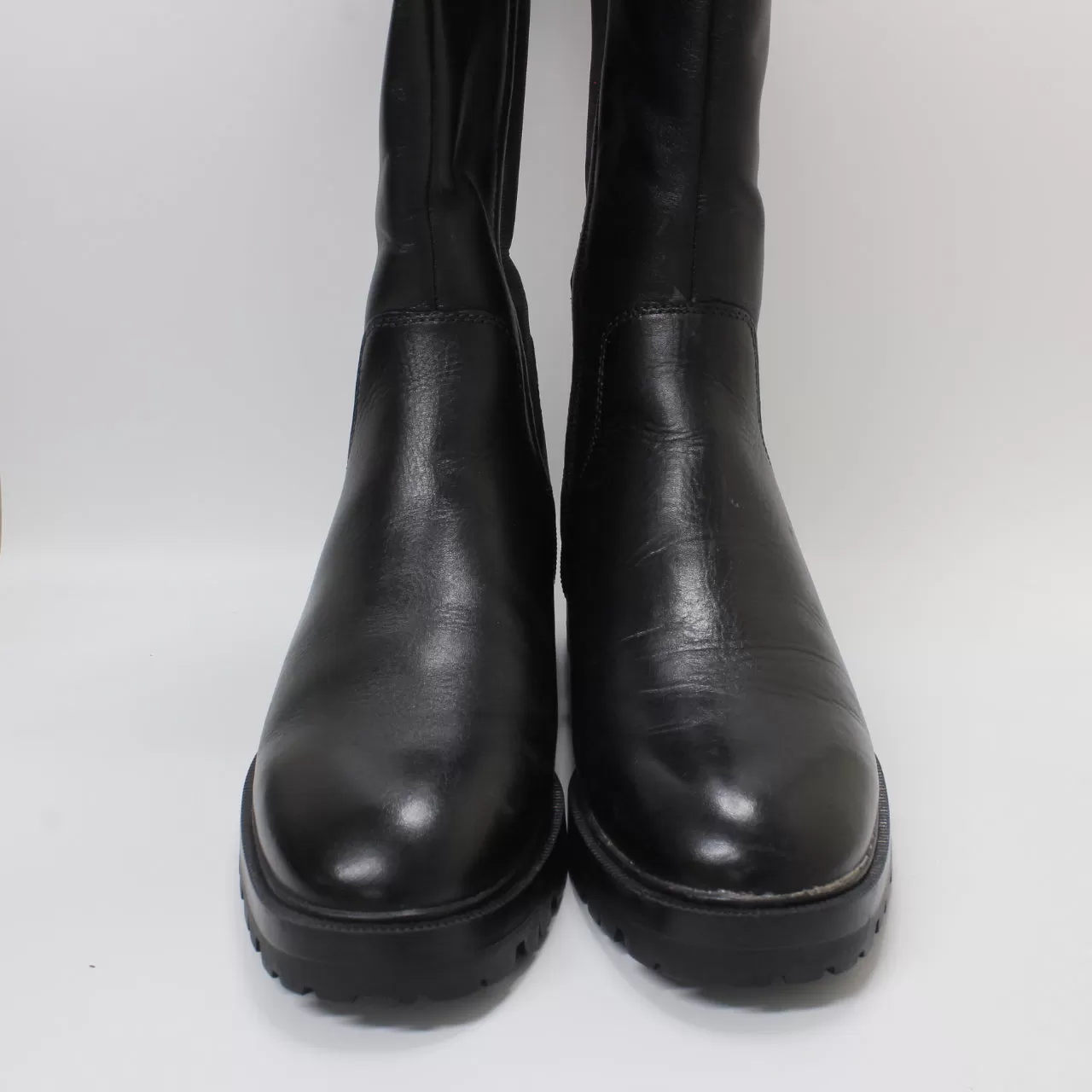 Womens Office Kelly Elastic Back High Leg Boots Black Leather